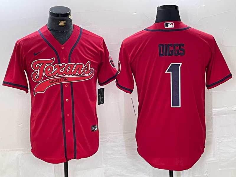 Men%27s Houston Texans #1 Stefon Diggs Red With Patch Cool Base Stitched Baseball Jersey